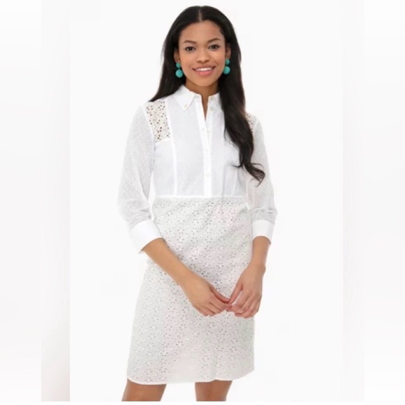 Tory Burch Dresses & Skirts - Tory Burch White Eyelet Shirt Dress Size 4